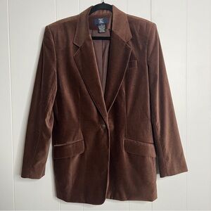 Hunt Club Chocolate Brown Velvet Women's Blazer Longline Single Button Size 10